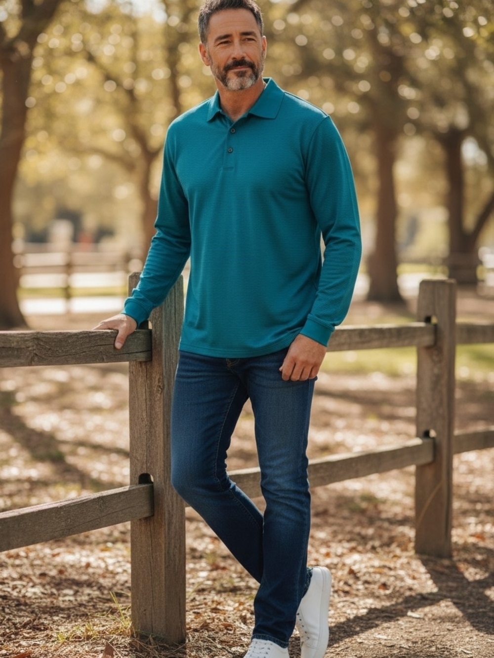 Grand Slam Performance Striped Long Sleeve Polo Shirt Teal Blue Size XL (EUC)